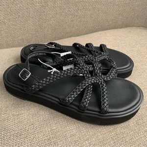 Black Platform Sandals Braided Strap Shoes Open Toe Womens Size 8 Old Navy